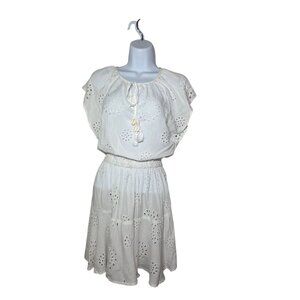 Blue Island White Eyelet Mini Dress Swim Coverup S NWT